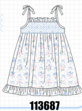 Blue Floral Smocked Ruffle Dress