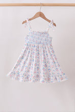 Blue Floral Smocked Ruffle Dress - ARIA KIDS