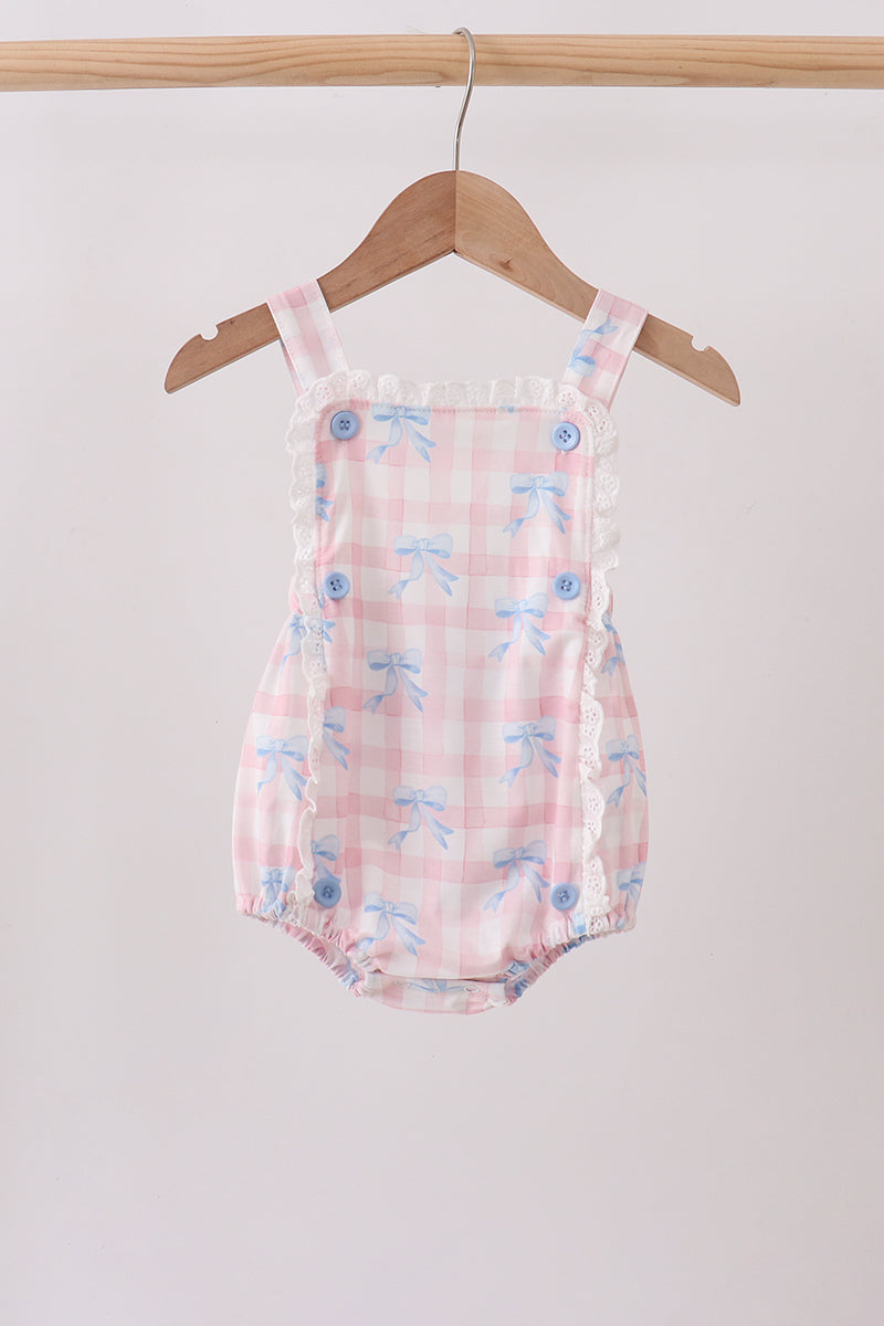 Pink Gingham Bow Print Lace Bubble - ARIA KIDS