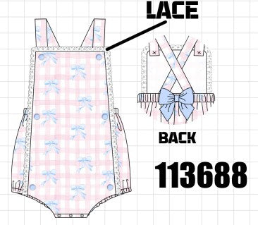 Pink Gingham Bow Print Lace Bubble