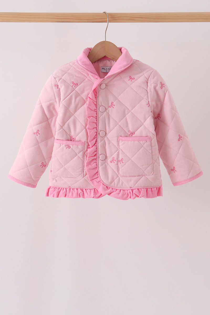 Pink corduroy bow embroidery ruffle jacket - ARIA KIDS