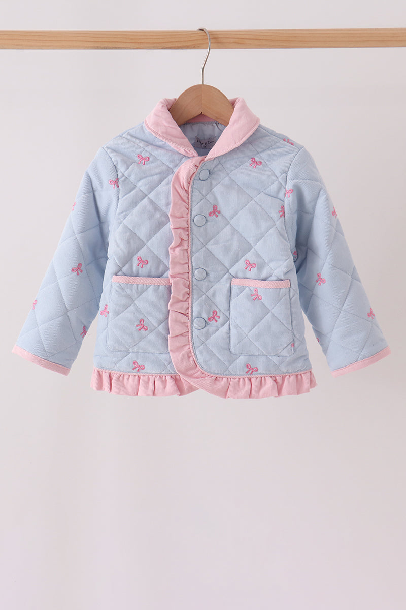 Blue corduroy bow embroidery ruffle jacket - ARIA KIDS