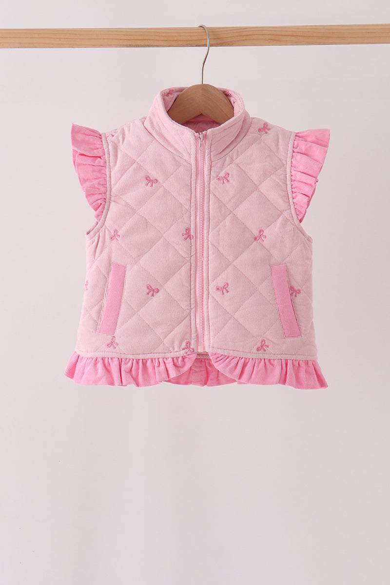 Pink corduroy bow embroidery ruffle vest - ARIA KIDS