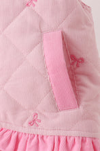 Pink corduroy bow embroidery ruffle vest - ARIA KIDS