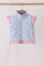 Blue corduroy bow embroidery ruffle vest - ARIA KIDS