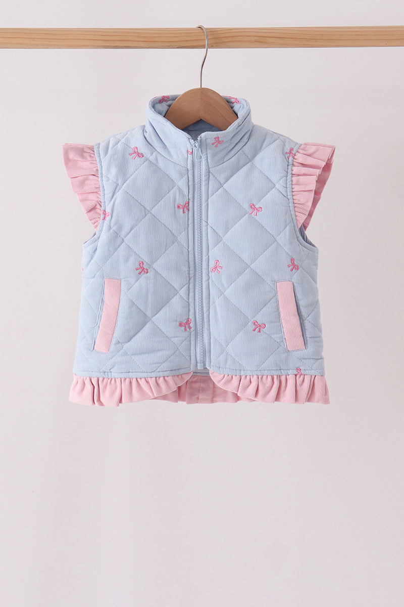 Blue corduroy bow embroidery ruffle vest - ARIA KIDS