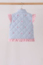 Blue corduroy bow embroidery ruffle vest - ARIA KIDS