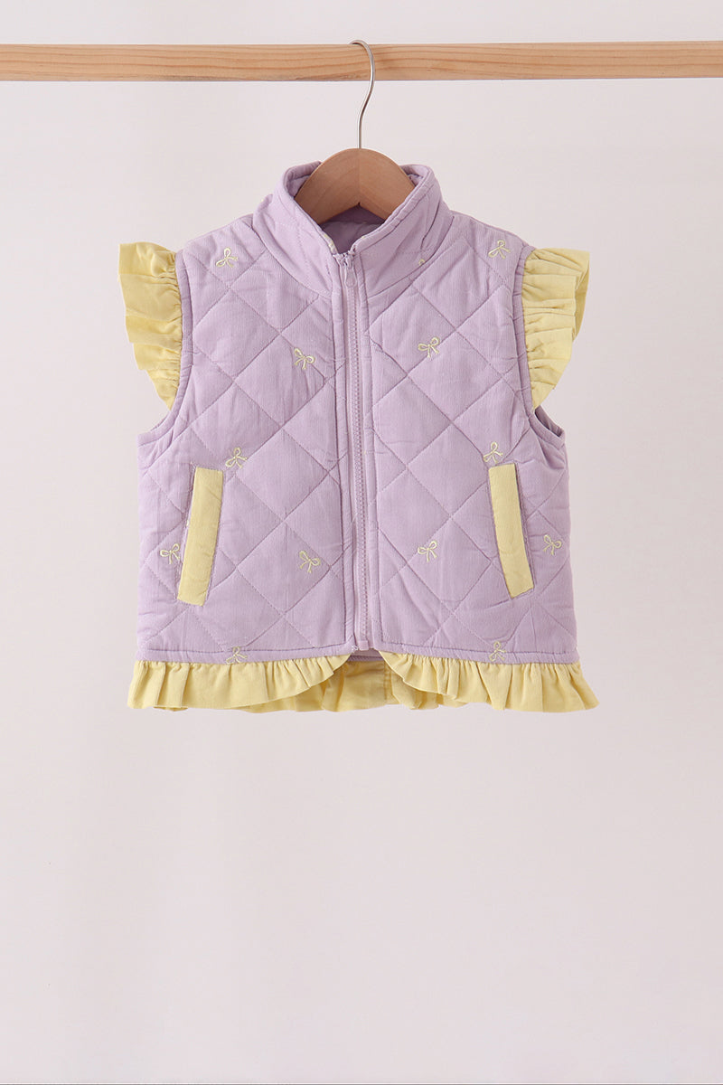 Purple corduroy bow embroidery ruffle vest - ARIA KIDS