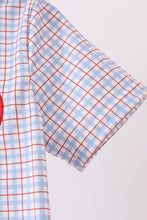 Blue Apple Embroidered Plaid Shorts Set