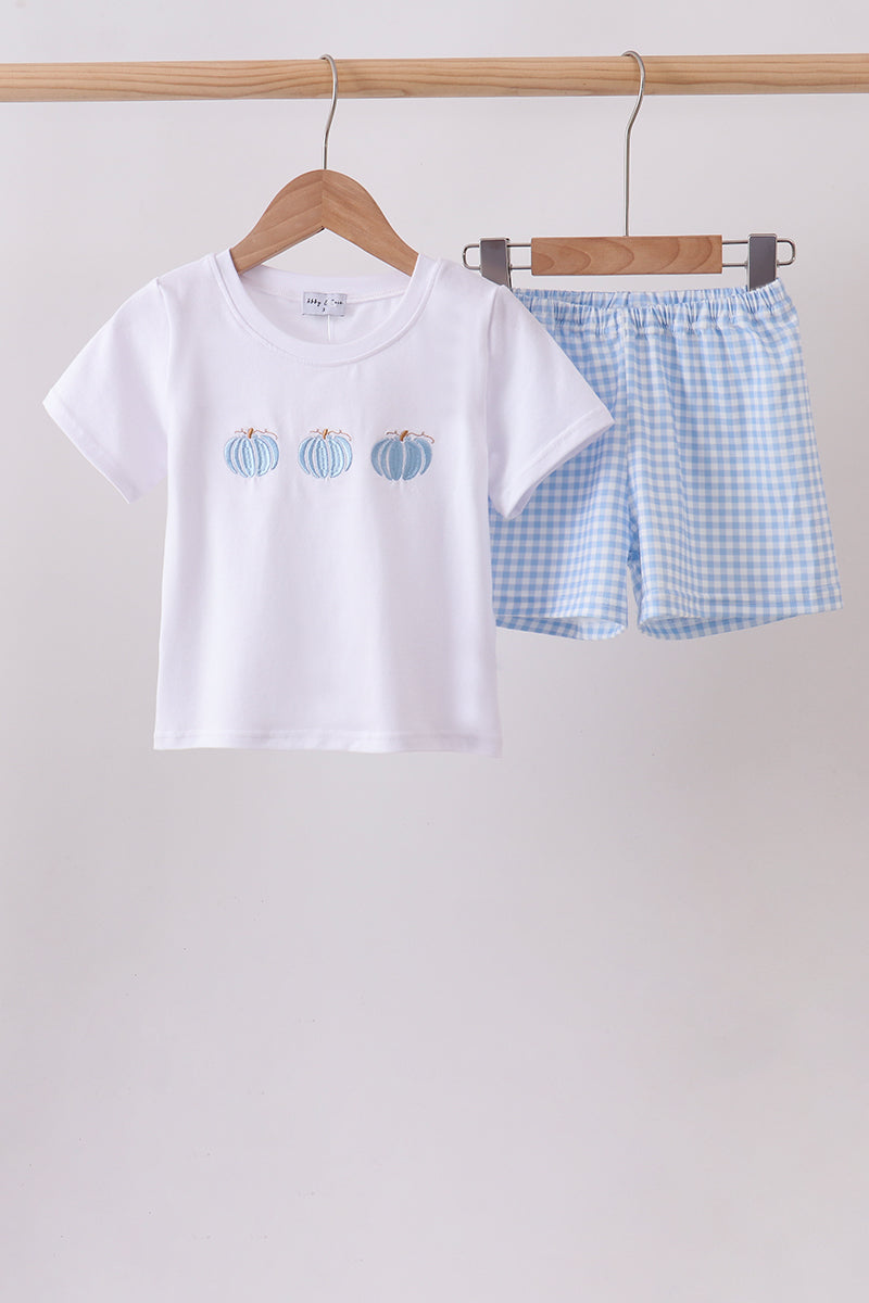Blue Pumpkin Embroidered Gingham Shorts Set - ARIA KIDS