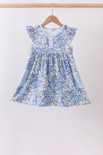 Blue Floral Print Dress - ARIA KIDS