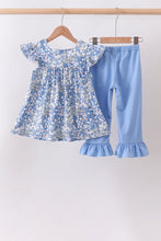 Blue Floral Print Ruffle Pants Set - ARIA KIDS