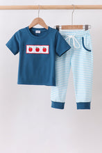 Teal Apple Embroidered Stripe Pants Set - ARIA KIDS