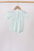 Green football french knot gingham bubble