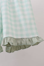 Green football french knot gingham ruffle shorts set