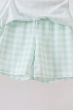 Green football french knot gingham skorts set