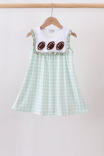 Green football french knot gingham ruffle dress