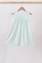 Green football french knot gingham ruffle dress