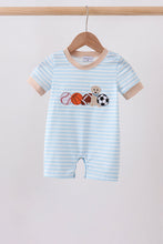 Blue Puppy Ball Embroidered Stripe Romper - ARIA KIDS