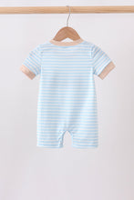 Blue Puppy Ball Embroidered Stripe Romper - ARIA KIDS
