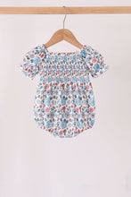 Blue floral smocked ruffle bubble - ARIA KIDS