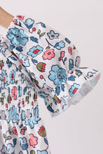 Blue floral smocked ruffle bubble - ARIA KIDS