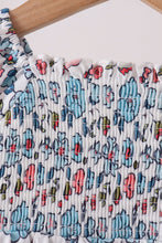Blue floral smocked ruffle bubble - ARIA KIDS
