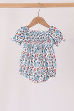 Blue floral smocked ruffle bubble - ARIA KIDS