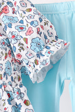 Blue floral smocked ruffle pants set - ARIA KIDS