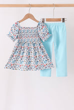 Blue floral smocked ruffle pants set - ARIA KIDS