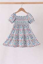 Blue floral smocked ruffle dress - ARIA KIDS