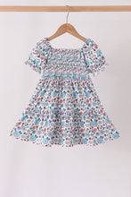 Blue floral smocked ruffle dress - ARIA KIDS