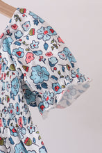 Blue floral smocked ruffle dress - ARIA KIDS