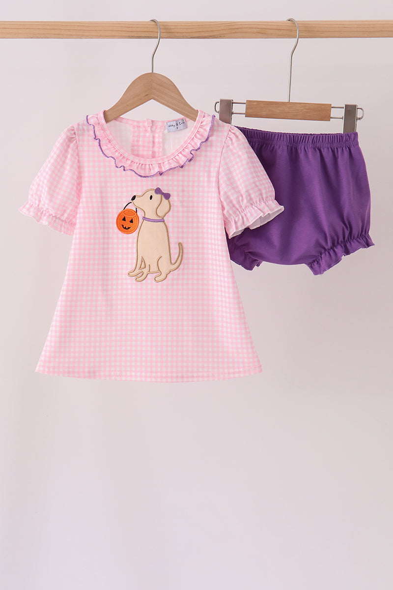 Pink Puppy Pumpkin Applique Bloomer Set - ARIA KIDS