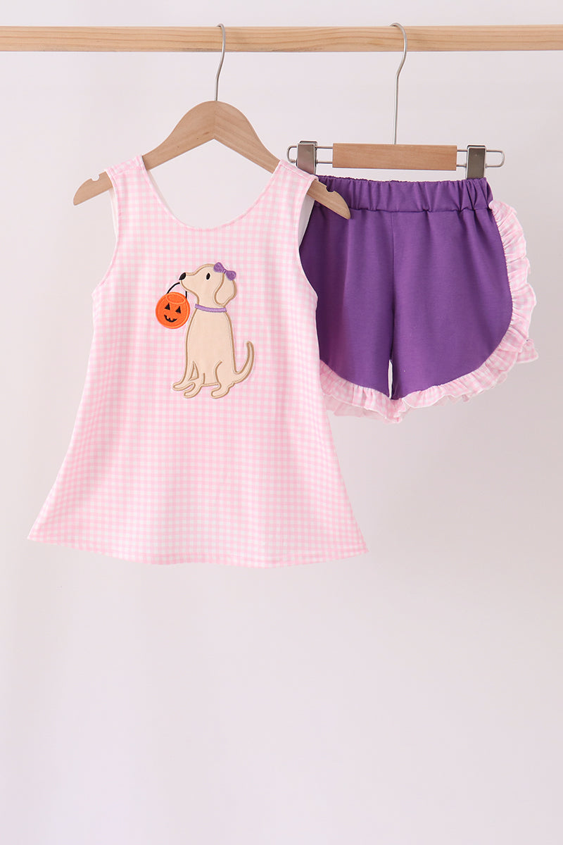 Pink Puppy Pumpkin Applique Ruffle Shorts Set - ARIA KIDS