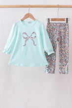 Blue Floral Bow Applique Pants Set