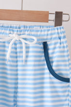 Blue character embroidery stripe pants set