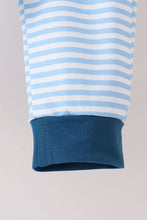 Blue character embroidery stripe pants set
