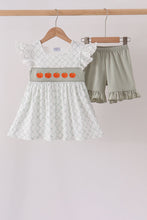 Sage pumpkin embroidery bow ruffle shorts set - ARIA KIDS