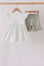 Sage pumpkin embroidery bow ruffle shorts set - ARIA KIDS