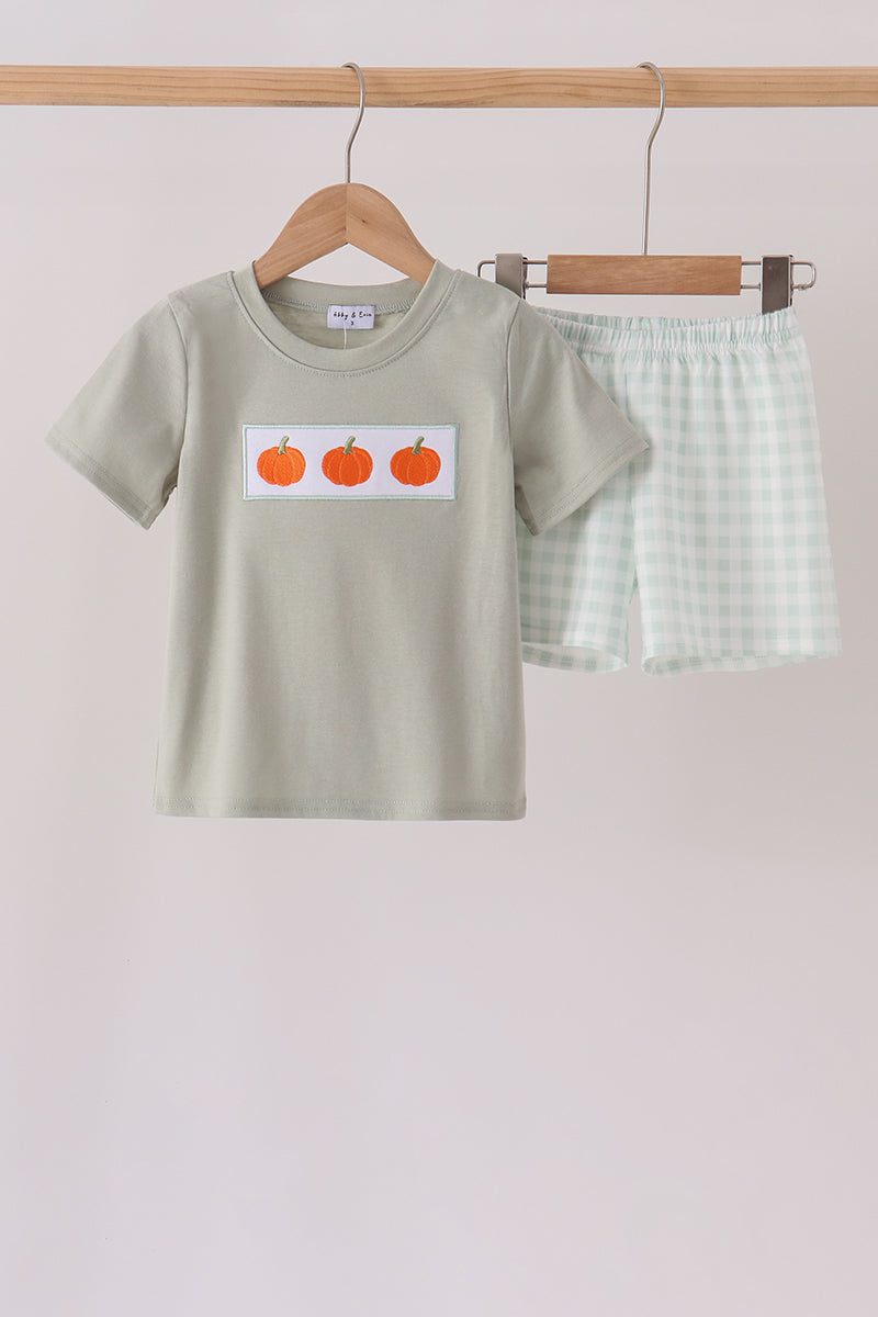 Sage pumpkin embroidery shorts set - ARIA KIDS