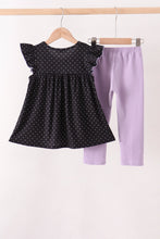 Black ghost spider embroidery ruffle pants set