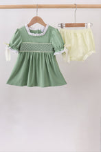 Sage collar smocked lace bloomer set