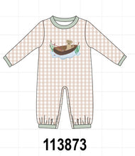 Khaki Puppy Fishing Gingham Romper
