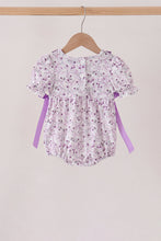 Purple floral blessed smocked ruffle bubble