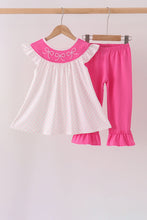 Pink bow pearl ruffle pants set - ARIA KIDS