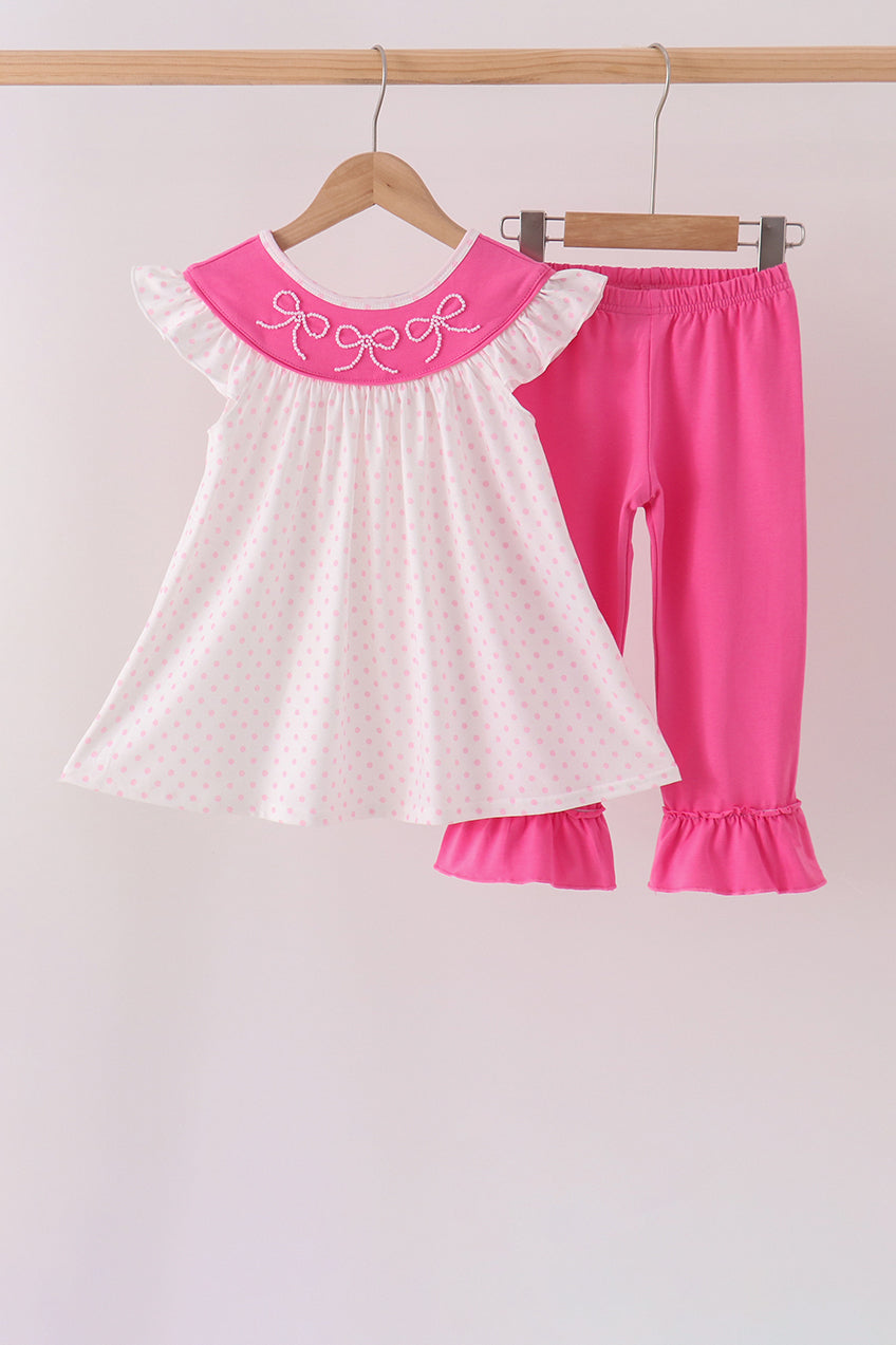Pink bow pearl ruffle pants set - ARIA KIDS