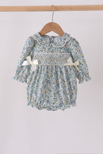 Sage Floral Smocked Bow Bubble - ARIA KIDS