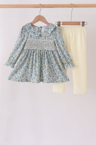 Sage Floral Smocked Pants Set - ARIA KIDS