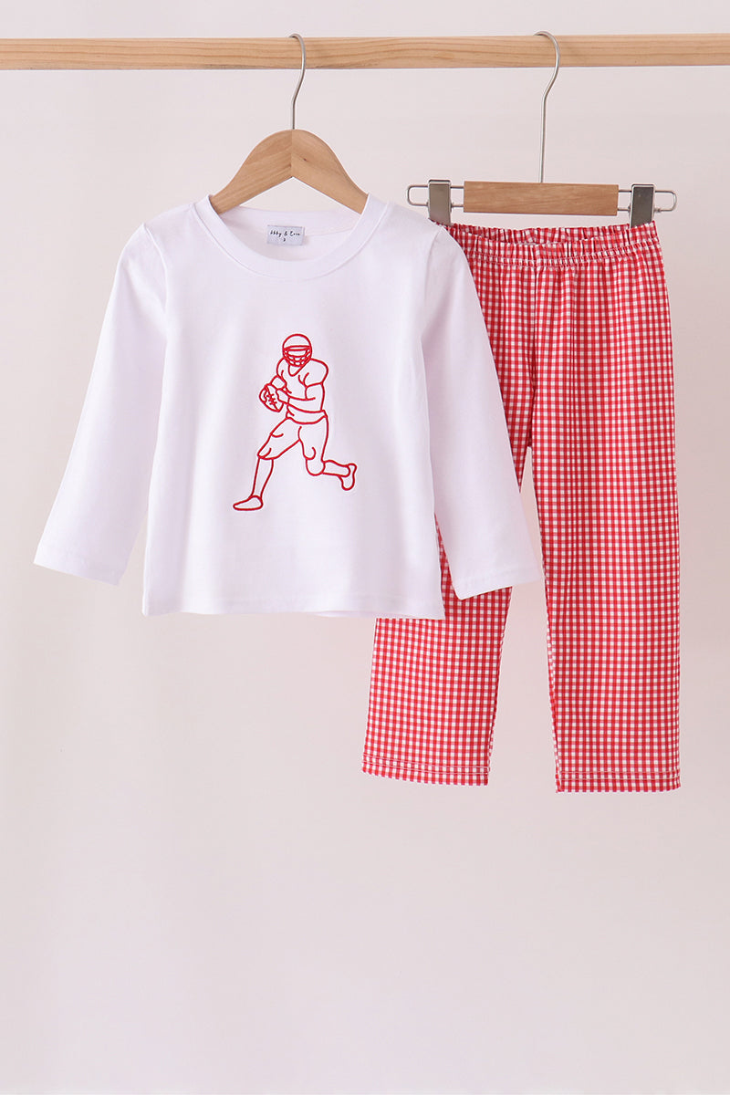 Red Football Embroidery Pants Set - ARIA KIDS